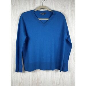 Neiman Marcus Cashmere Sweater L Blue V Neck 100% Luxe Soft Minimalist Classic